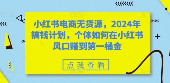 小红书电商无货源，2024年搞钱计划，个体如何在小红书风口赚到第一桶金-墨韵博客