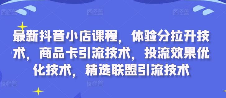 最新抖音小店课程，体验分拉升技术，商品卡引流技术，投流效果优化技术，精选联盟引流技术-墨韵博客