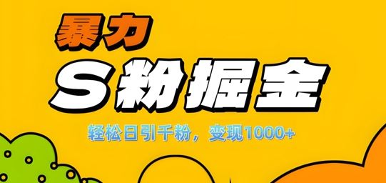 单人单机日引千粉，变现1k+，S粉流量掘金计划攻略【揭秘】-墨韵博客