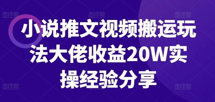 小说推文视频搬运玩法大佬收益20W实操经验分享-墨韵博客