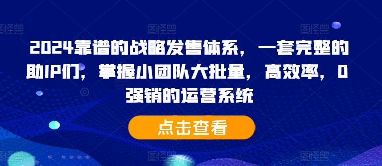 2024靠谱的战略发售体系，一套完整的助IP们，掌握小团队大批量，高效率，0 强销的运营系统-墨韵博客