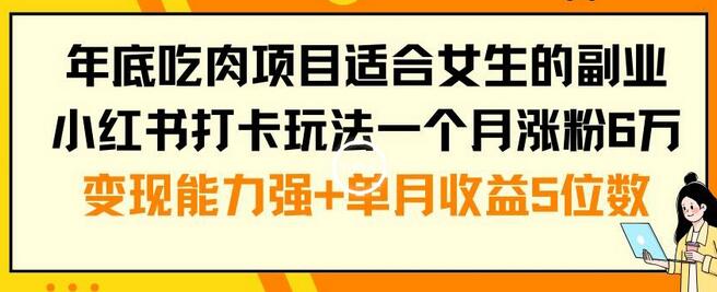 年底吃肉项目适合女生的副业小红书打卡玩法一个月涨粉6万+变现能力强+单月收益5位数-墨韵博客