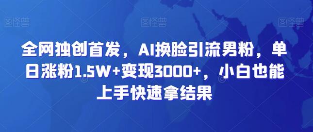 全网独创首发，AI换脸引流男粉，单日涨粉1.5W+变现3000+，小白也能上手快速拿结果-墨韵博客