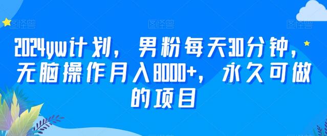 2024yw计划，男粉每天30分钟，无脑操作月入8000+，永久可做的项目-墨韵博客