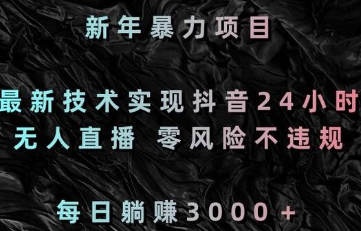 新年暴力项目，最新技术实现抖音24小时无人直播，零风险不违规，每日躺赚3000＋-墨韵博客