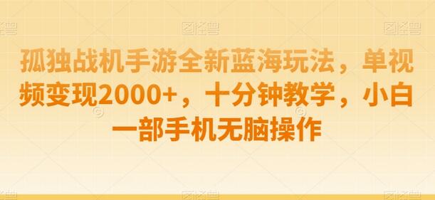 孤独战机手游全新蓝海玩法，单视频变现2000+，十分钟教学，小白一部手机无脑操作-墨韵博客