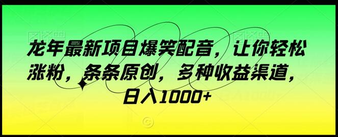 龙年最新项目爆笑配音，让你轻松涨粉，条条原创，多种收益渠道，日入1000+-墨韵博客