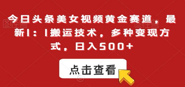 今日头条美女视频黄金赛道，最新1：1搬运技术，多种变现方式，日入500+-墨韵博客