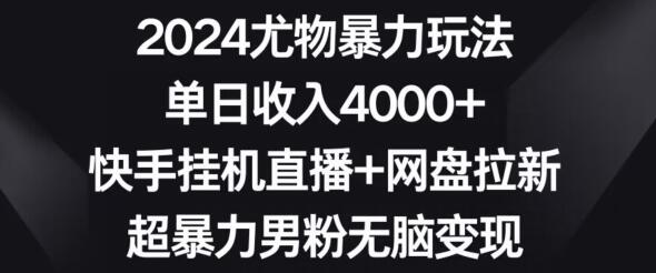 2024尤物暴力玩法，单日收入4000+，快手挂机直播+网盘拉新，超暴力男粉无脑变现-墨韵博客