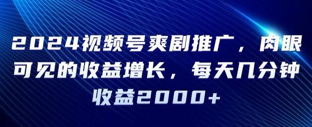 2024视频号爽剧推广，肉眼可见的收益增长，每天几分钟收益2000+-墨韵博客