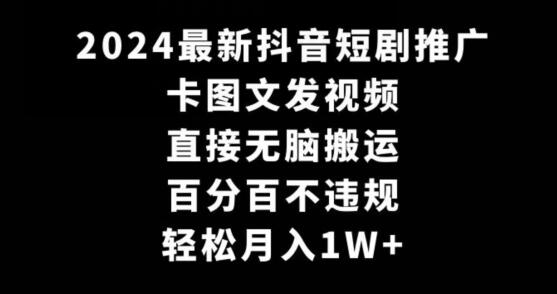 2024最新抖音短剧推广，卡图文发视频，直接无脑搬，百分百不违规，轻松月入1W+-墨韵博客