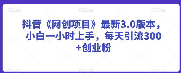 抖音《网创项目》最新3.0版本，小白一小时上手，每天引流300+创业粉-墨韵博客