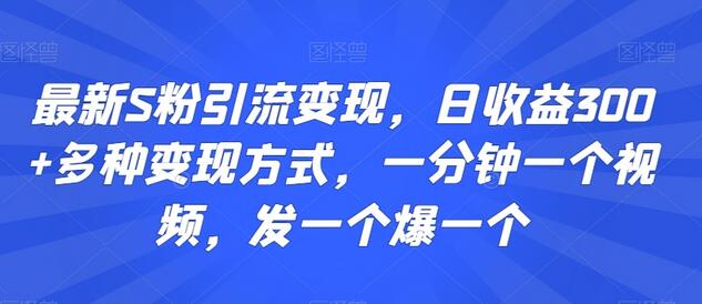 最新S粉引流变现，日收益300+多种变现方式，一分钟一个视频，发一个爆一个-墨韵博客