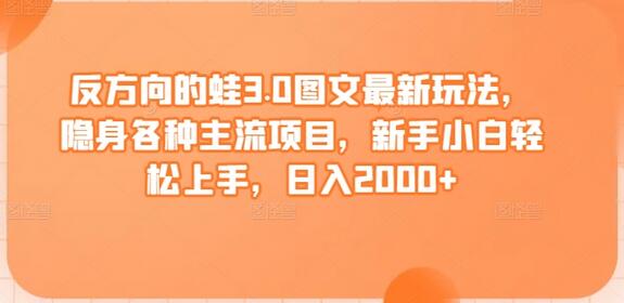 反方向的蛙3.0图文最新玩法，隐身各种主流项目，新手小白轻松上手，日入2000+-墨韵博客