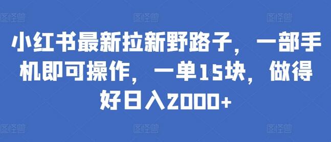 小红书最新拉新野路子，一部手机即可操作，一单15块，做得好日入2000+-墨韵博客