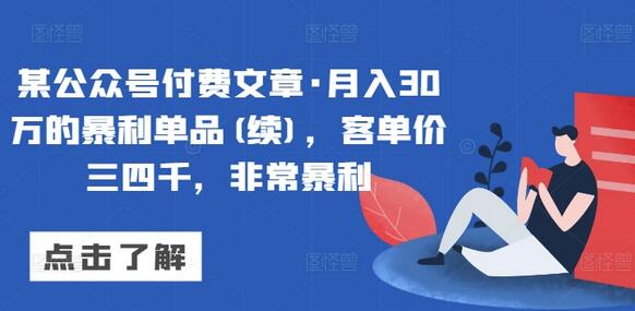 某公众号付费文章·月入30万的暴利单品(续)，客单价三四千，非常暴利-墨韵博客