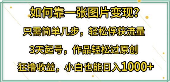 如何靠一张图片变现?只需简单几步，轻松俘获流量，3天起号，作品轻松过原创-墨韵博客