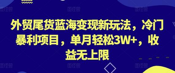 外贸尾货蓝海变现新玩法，冷门暴利项目，单月轻松3W+，收益无上限-墨韵博客