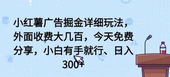 小红薯广告掘金详细玩法，外面收费大几百，小白有手就行，日入300+-墨韵博客