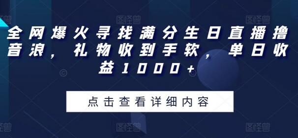 全网爆火寻找满分生日直播撸音浪，礼物收到手软，单日收益1000+-墨韵博客