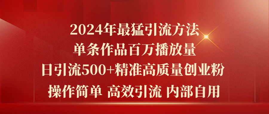 （10920期）2024年最猛暴力引流方法，单条作品百万播放 单日引流500+高质量精准创业粉-墨韵博客