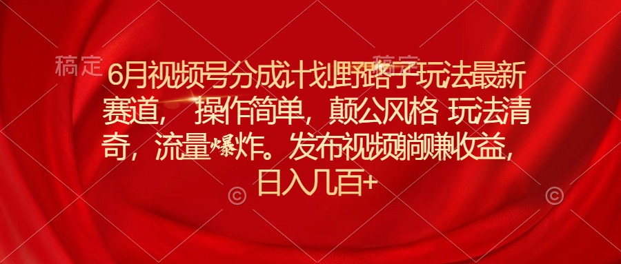 （11040期）6月视频号分成计划野路子玩法最新赛道操作简单，颠公风格玩法清奇，流…-墨韵博客