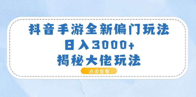 （11075期）抖音手游全新偏门玩法，日入3000+，揭秘大佬玩法-墨韵博客