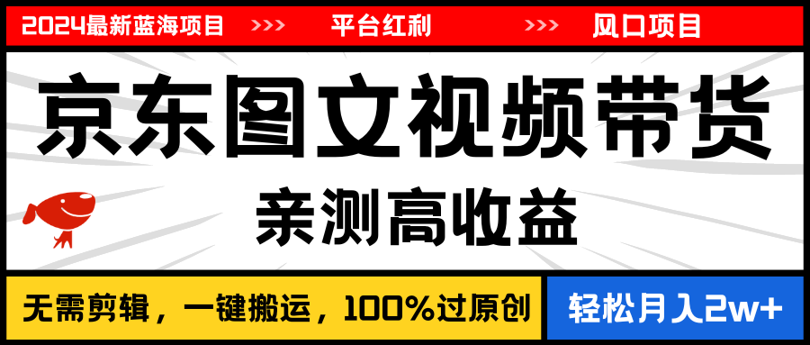（11147期）2024最新蓝海项目，逛逛京东图文视频带货，无需剪辑，月入20000+-墨韵博客