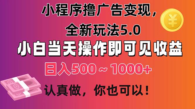 （11293期）小程序撸广告变现，全新玩法5.0，小白当天操作即可上手，日收益 500~1000+-墨韵博客