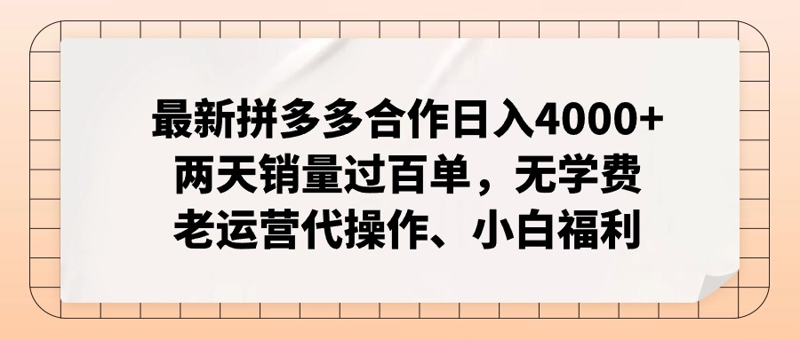 （11343期）最新拼多多合作日入4000+两天销量过百单，无学费、老运营代操作、小白福利-墨韵博客