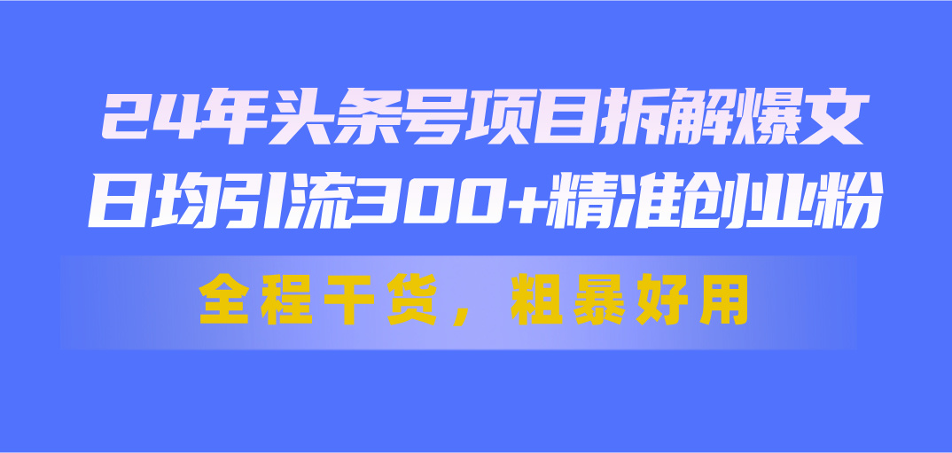（11397期）24年头条号项目拆解爆文，日均引流300+精准创业粉，全程干货，粗暴好用-墨韵博客