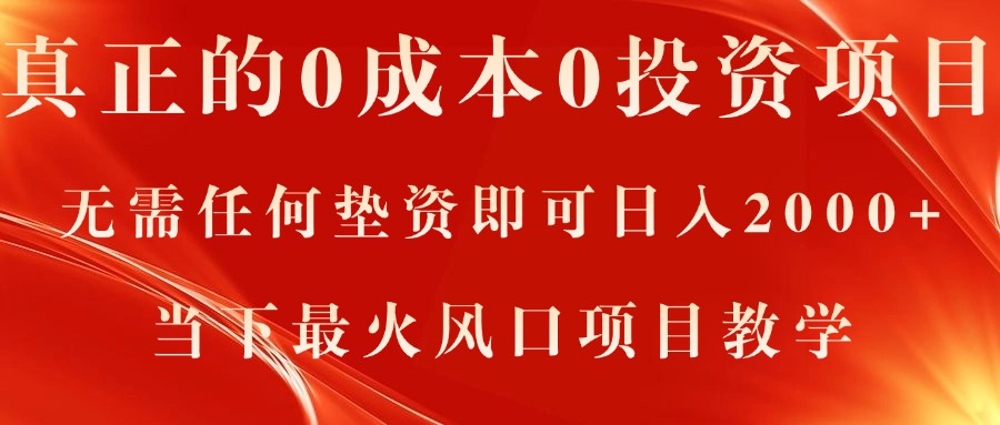 （11387期）真正的0成本0投资项目，无需任何垫资即可日入2000+，当下最火风口项目教学-墨韵博客