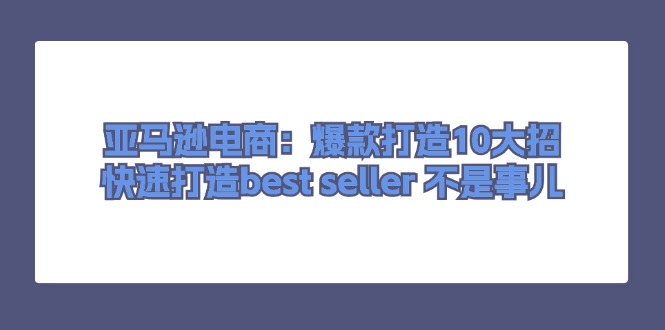 （11431期）亚马逊电商：爆款打造10大招，快速打造best seller 不是事儿-墨韵博客