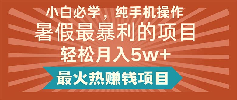 （11583期）小白必学，纯手机操作，暑假最暴利的项目轻松月入5w+最火热赚钱项目-墨韵博客