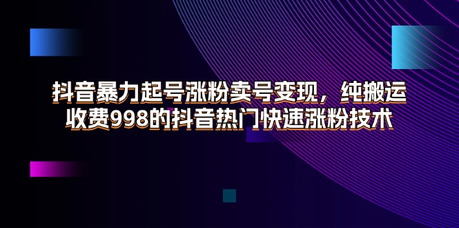 （11656期）抖音暴力起号涨粉卖号变现，纯搬运，收费998的抖音热门快速涨粉技术-墨韵博客