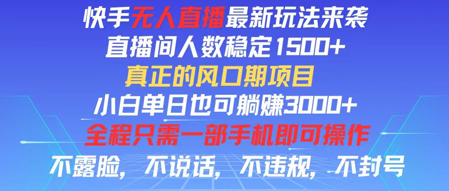 （11792期）快手无人直播全新玩法，直播间人数稳定1500+，小白单日也可躺赚3000+，…-墨韵博客