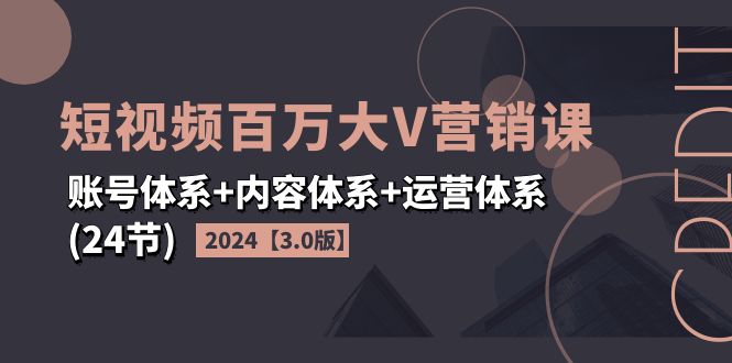 （11795期）2024短视频·百万大V营销课【3.0版】账号体系+内容体系+运营体系(24节)-墨韵博客
