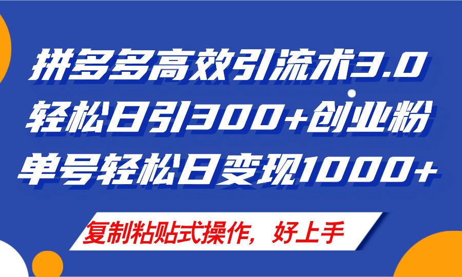 （11917期）拼多多店铺引流技术3.0，日引300+付费创业粉，单号轻松日变现1000+-墨韵博客
