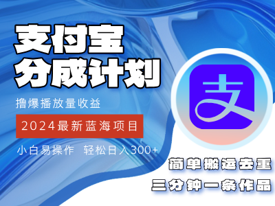 （12058期）2024蓝海项目，支付宝分成计划项目，教你刷爆播放量收益，三分钟一条作…-墨韵博客