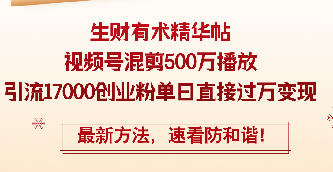 （12391期）精华帖视频号混剪500万播放引流17000创业粉，单日直接过万变现，最新方…-墨韵博客