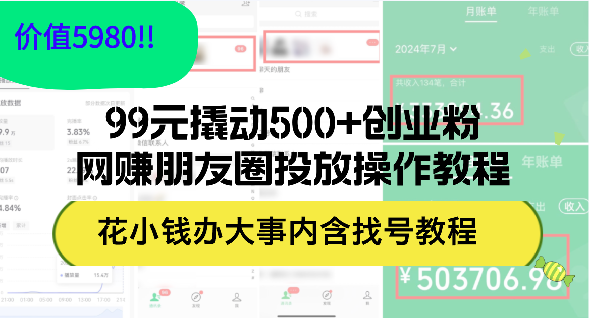 （12431期）99元撬动500+创业粉，网赚朋友圈投放操作教程价值5980！花小钱办大事内…-墨韵博客