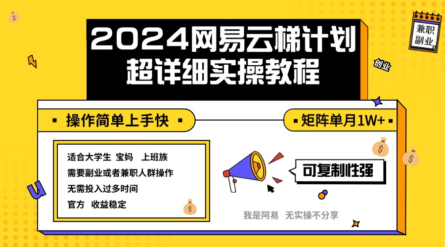 （12525期）2024网易云梯计划实操教程小白轻松上手  矩阵单月1w+-墨韵博客