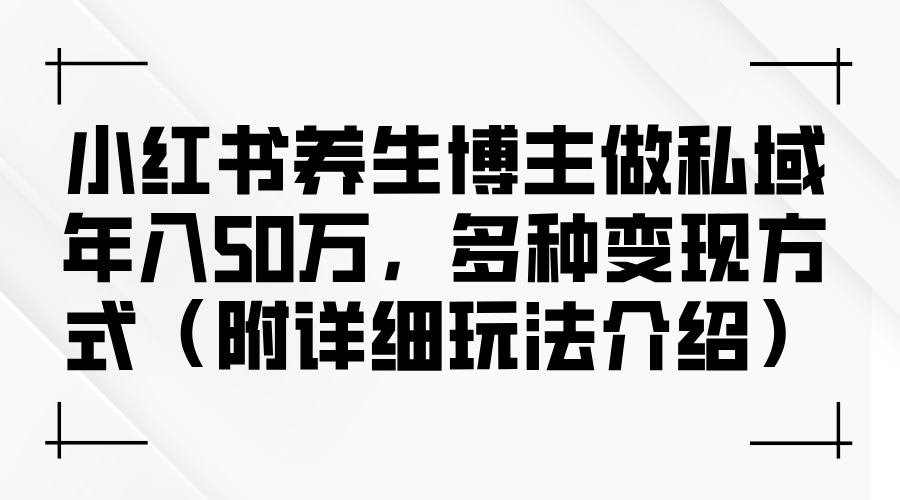 （12619期）小红书养生博主做私域年入50万，多种变现方式（附详细玩法介绍）-墨韵博客