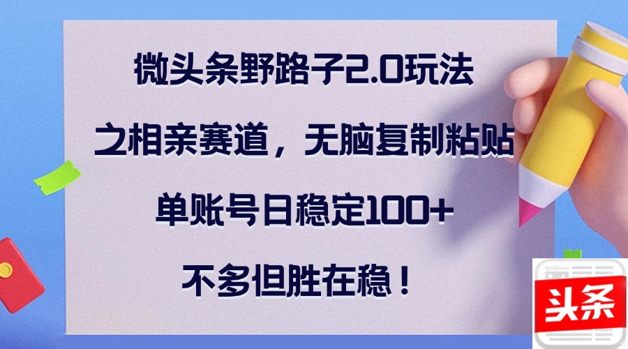 （12763期）微头条野路子2.0玩法之相亲赛道，无脑复制粘贴，单账号日稳定100+，不…-墨韵博客
