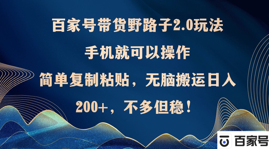 （12804期）百家号带货野路子2.0玩法，手机就可以操作，简单复制粘贴，无脑搬运日…-墨韵博客