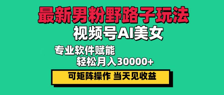 （12909期）最新男粉野路子玩法，视频号AI美女，当天见收益，轻松月入30000＋-墨韵博客