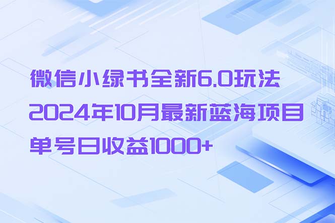 （13052期）微信小绿书全新6.0玩法，2024年10月最新蓝海项目，单号日收益1000+-墨韵博客