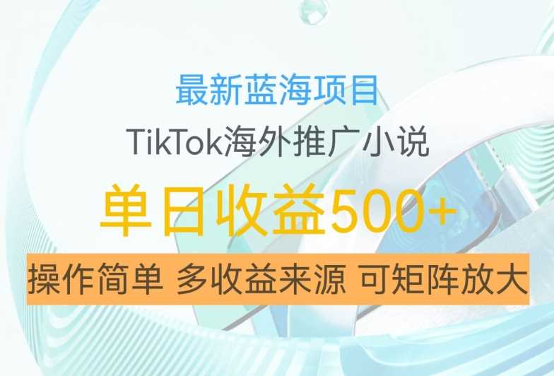 最新蓝海项目，利用tiktok海外推广小说赚钱佣金，简单易学，日入500+，可矩阵放大【揭秘】-墨韵博客