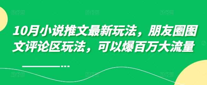 10月小说推文最新玩法，朋友圈图文评论区玩法，可以爆百万大流量-墨韵博客