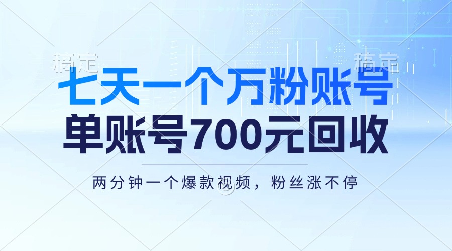 （13062期）七天一个万粉账号，新手小白秒上手，单账号回收700元，轻松月入三万＋-墨韵博客